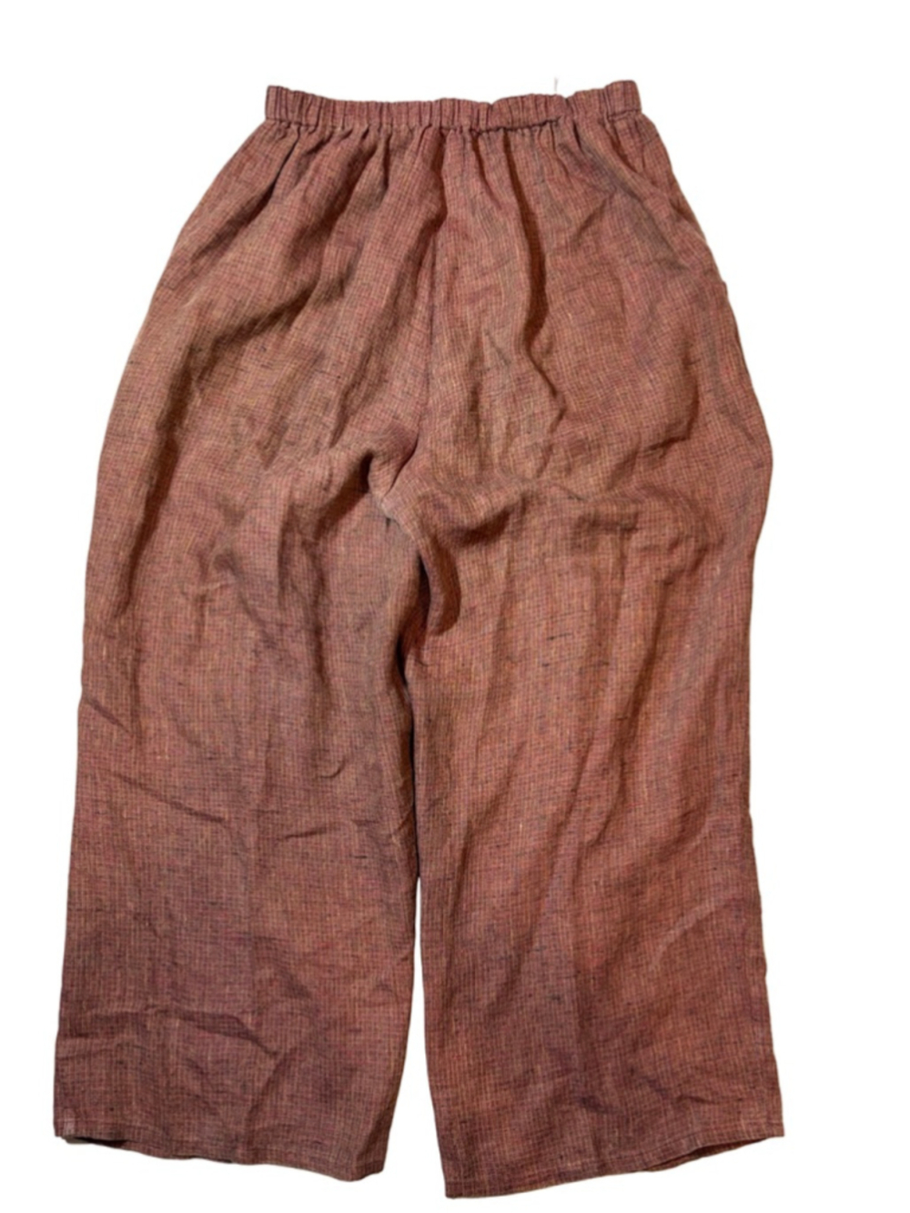 FLAX Linen Wide Leg Pants Lagenlook Boho Earth Tone Pull On Crop Medium - Picture 8 of 10
